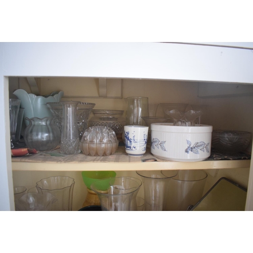 23 - Assorted glass vases, jardinieres and other items (the contents of the cupboard), removal cost B