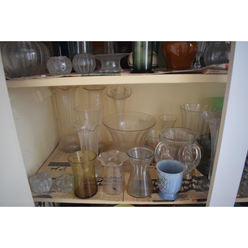 23 - Assorted glass vases, jardinieres and other items (the contents of the cupboard), removal cost B