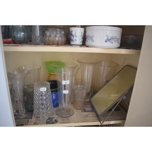 23 - Assorted glass vases, jardinieres and other items (the contents of the cupboard), removal cost B