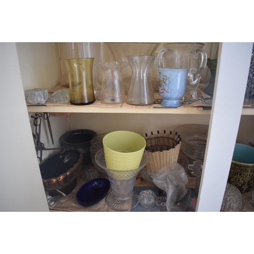 23 - Assorted glass vases, jardinieres and other items (the contents of the cupboard), removal cost B