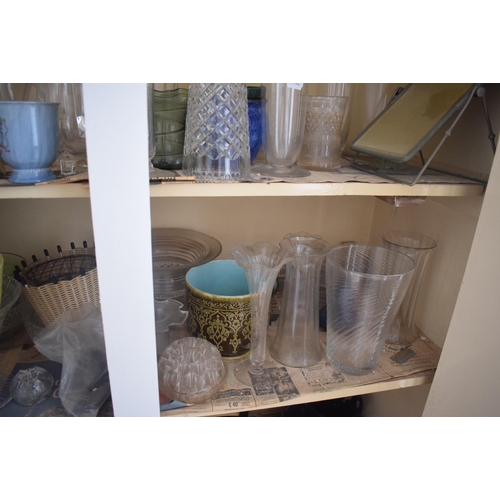 23 - Assorted glass vases, jardinieres and other items (the contents of the cupboard), removal cost B