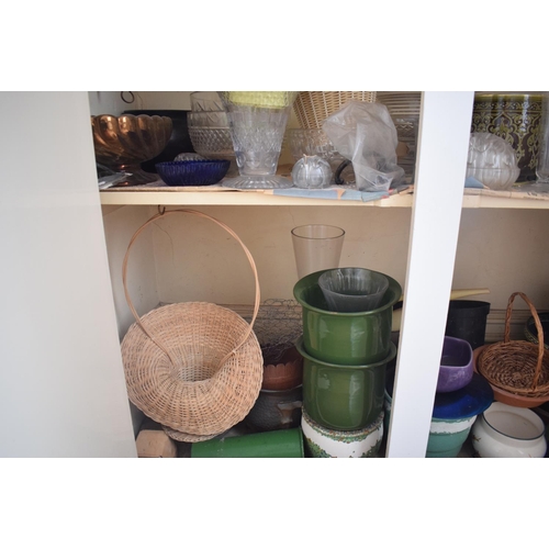 23 - Assorted glass vases, jardinieres and other items (the contents of the cupboard), removal cost B