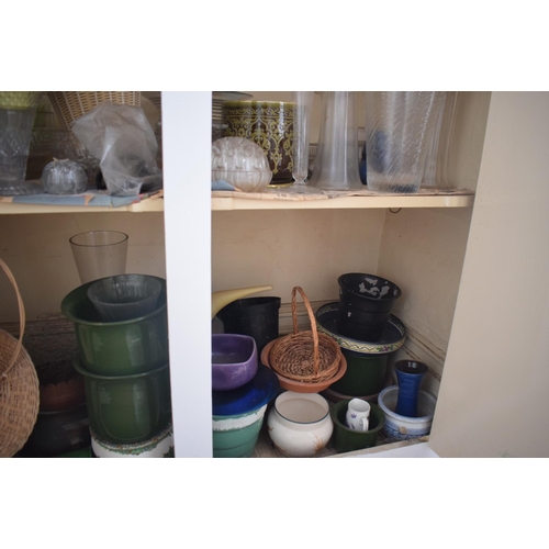 23 - Assorted glass vases, jardinieres and other items (the contents of the cupboard), removal cost B