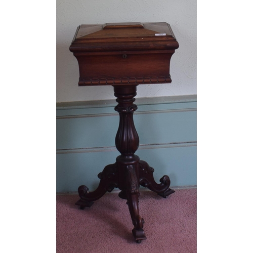 370 - A William IV teapoy, on a lotus leaf capped baluster column and tripod base, lid detached, 39 cm wid... 