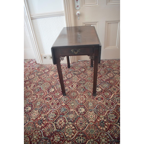 67 - A late 18th century mahogany Pembroke table, of small proportions, with two frieze drawers, pierced ... 