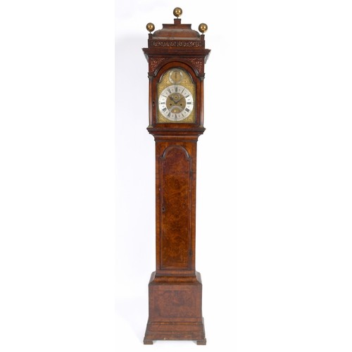 12 - A longcase clock, the 30 cm arched square brass dial signed Wm  Threlkeld, London to a silvered arch... 