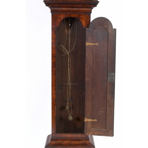 12 - A longcase clock, the 30 cm arched square brass dial signed Wm  Threlkeld, London to a silvered arch... 