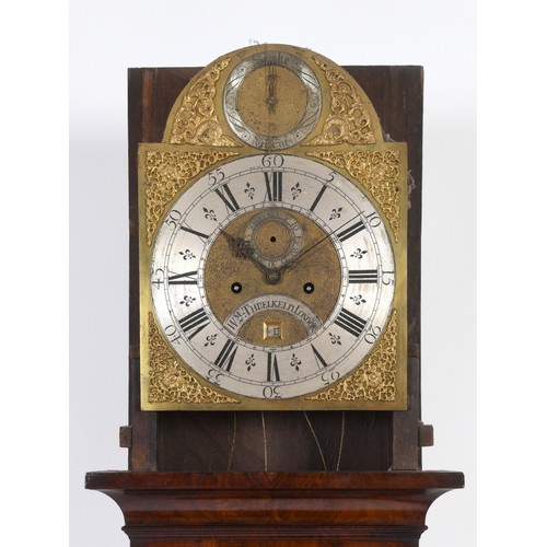 12 - A longcase clock, the 30 cm arched square brass dial signed Wm  Threlkeld, London to a silvered arch... 