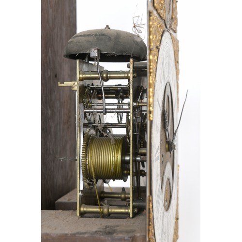 12 - A longcase clock, the 30 cm arched square brass dial signed Wm  Threlkeld, London to a silvered arch... 