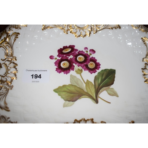 194 - A 19th century botanical part dessert service, decorated with flowers, highlighted in gilt, comprisi... 