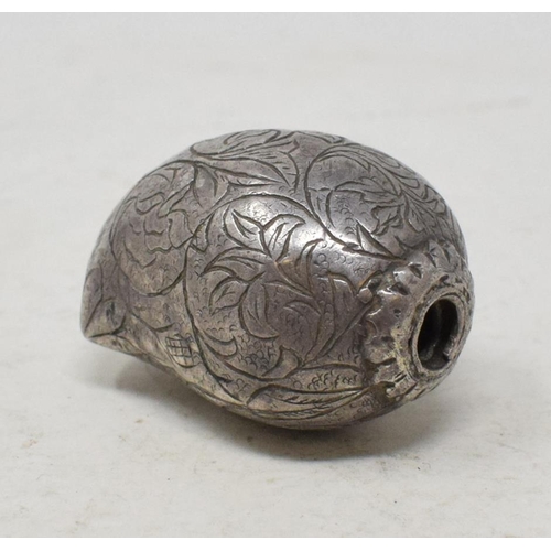 93 - An Indian silver coloured metal scent bottle, of melon form, engraved foliage, 3.5 cm