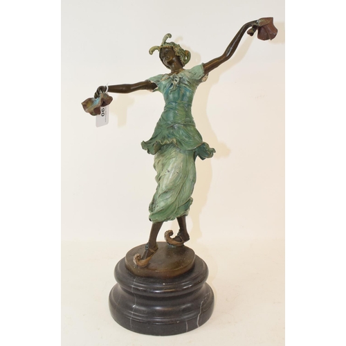 651 - A modern spelter figure of a dancer, on polished marble base, 40 cm high
