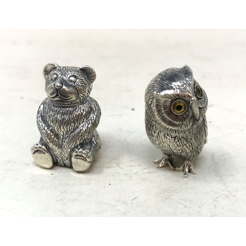 109 - A novelty silver teddy bear pincushion, and a similar owl pincushion (2)