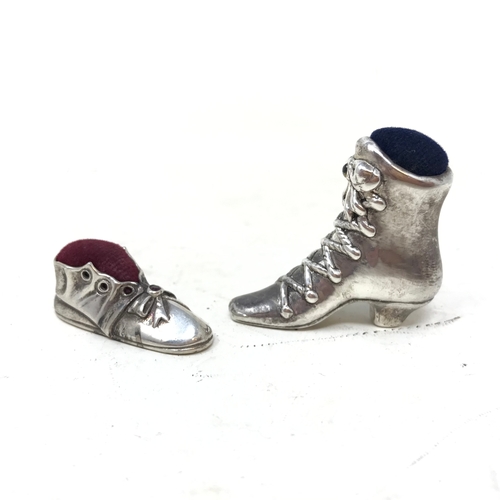 111 - Two novelty silver shoe pincushions (2)