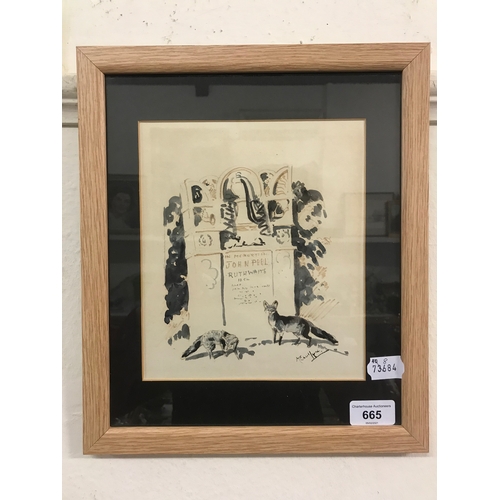 665 - Michael Lyne, In Memory of John Peel, ink, signed, 21.5 x 18.5 cm