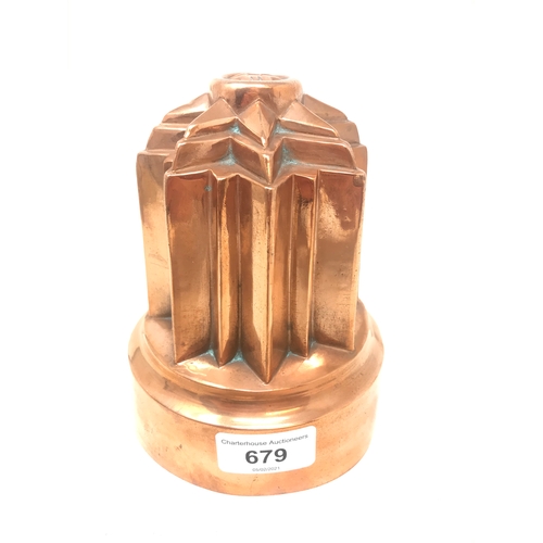 679 - A Victorian copper mould, stamped REGISTERED SEPTEMBER 15 1863, 15 cm high