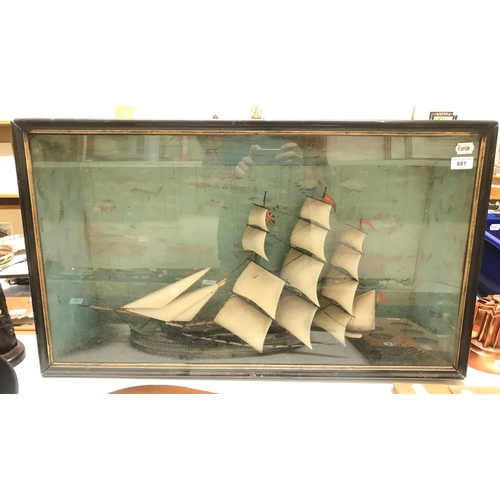 681 - A late 19th century ship diorama, in a glazed case, 86 cm wide