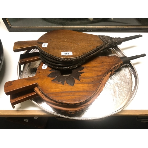 683 - Two pairs of bellows, and plated tray (3)