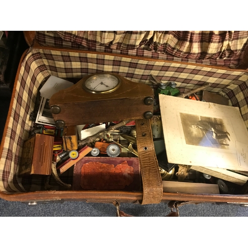 690 - Assorted lead toys, a rosewood writing slope, 30 cm wide, an Edwardian mantel clock, in an inlaid ma... 