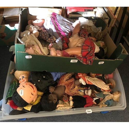 695 - A large group of assorted dolls (2 boxes)