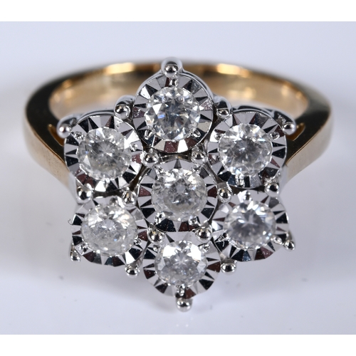 167 - A 9ct gold and diamond flowerhead cluster ring, approx. ring size N½