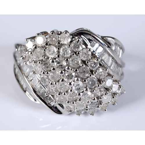 199 - A 9ct white gold and diamond cluster ring, the diamonds approx. 2.04ct, approx. ring size J