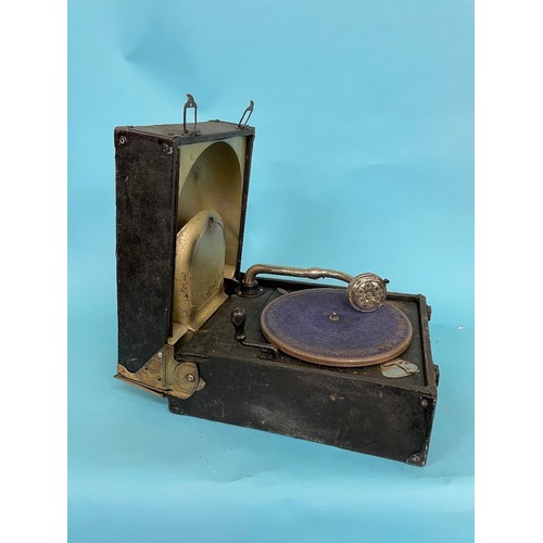 21 - A Decca portable gramophone, 31 cm wide, and two others (3)