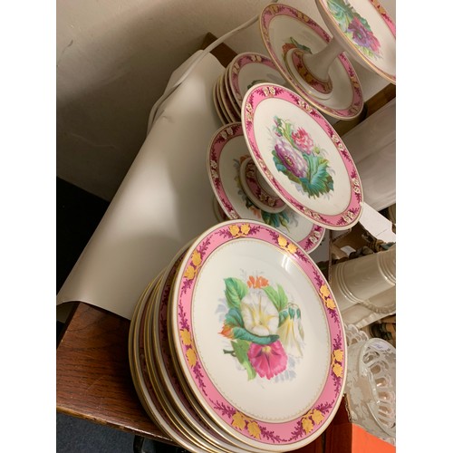 301 - A Victorian porcelain botanical dessert service, comprising twelve plates and six comports