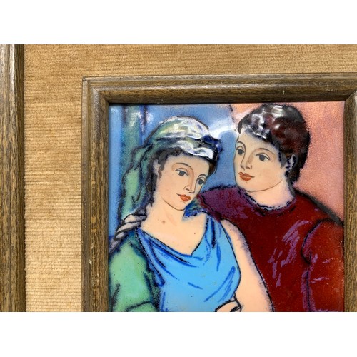 319 - A pair of Limoges style enamel plaques after Renoir and Picasso, decorated figures, 17 x 11 cm (2)