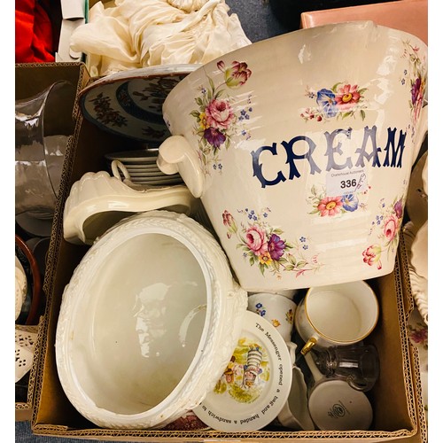 336 - A 19th century cheese dish and cover, a creamer jug, and other ceramics (4 boxes)