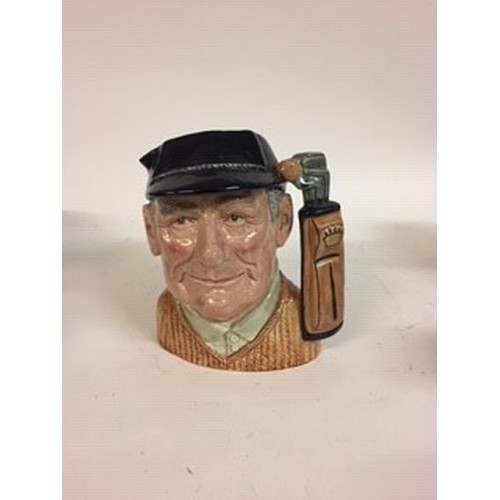 612 - A Royal Doulton character jug, the Golfer D6623, The Guardsman D6568, The Night Watchman D6569, Auld... 