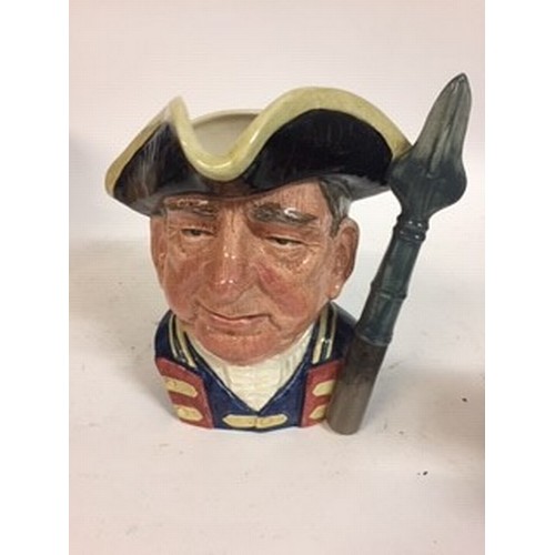 612 - A Royal Doulton character jug, the Golfer D6623, The Guardsman D6568, The Night Watchman D6569, Auld... 