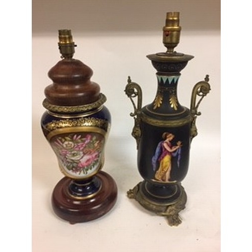 609 - A neo classical style porcelain vase, with gilt metal mounts, converted to a lamp, 39 cm high, and a... 
