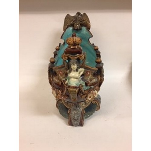 602 - A Wilhelm Schiller & Son majolica centerpiece, in the form of a boat, W S & mark to base and numbere... 