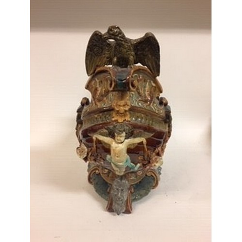 602 - A Wilhelm Schiller & Son majolica centerpiece, in the form of a boat, W S & mark to base and numbere... 
