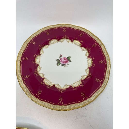619 - Five Royal Worcester cabinet plates, a pair of glass decanters, and various other ceramics (box)