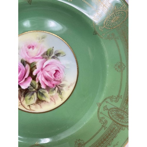 619 - Five Royal Worcester cabinet plates, a pair of glass decanters, and various other ceramics (box)
