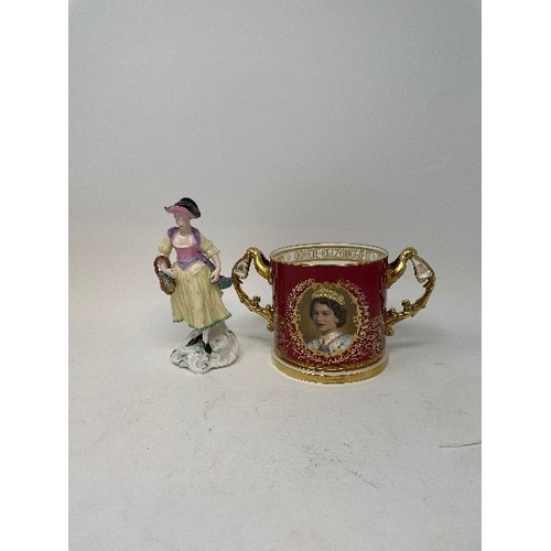 619 - Five Royal Worcester cabinet plates, a pair of glass decanters, and various other ceramics (box)