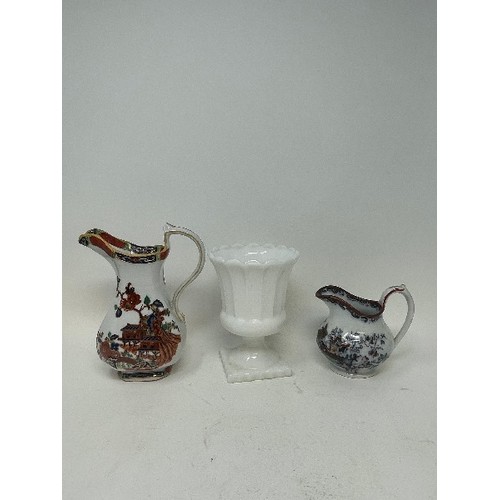 625 - A pair of Art Noveau style lustre glass vases, 11 cm high, other glass and assorted ceramics (two bo... 