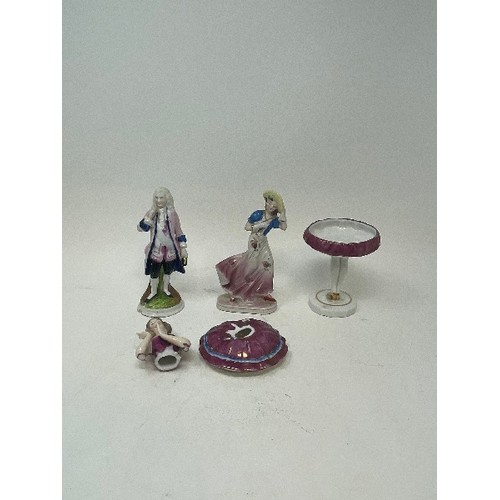 625 - A pair of Art Noveau style lustre glass vases, 11 cm high, other glass and assorted ceramics (two bo... 