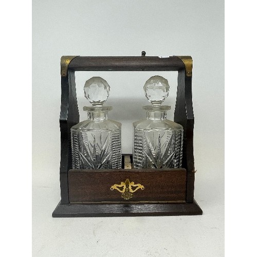 629 - A modern two bottle tantalus, a oak tray, various glassware ware (box)