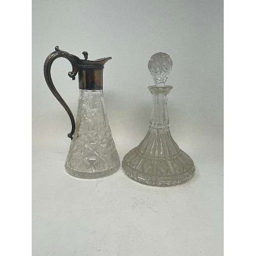 629 - A modern two bottle tantalus, a oak tray, various glassware ware (box)