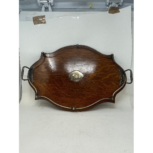 629 - A modern two bottle tantalus, a oak tray, various glassware ware (box)