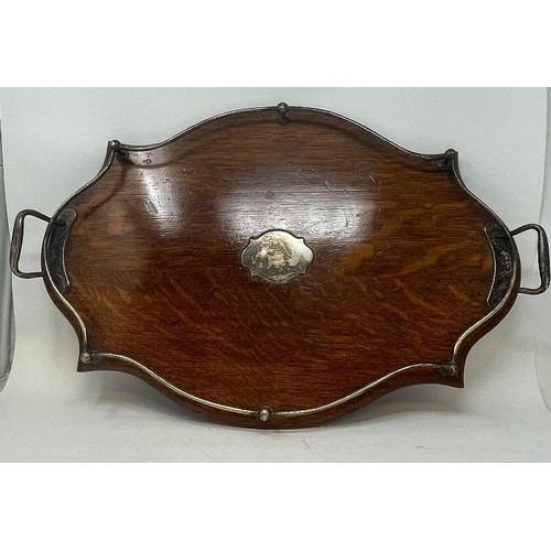 629 - A modern two bottle tantalus, a oak tray, various glassware ware (box)