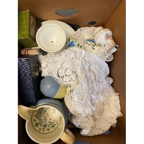 632 - A Meissen cabinet cup and saucer, repaired, other ceramics, a large copper jug and other items (qty)
