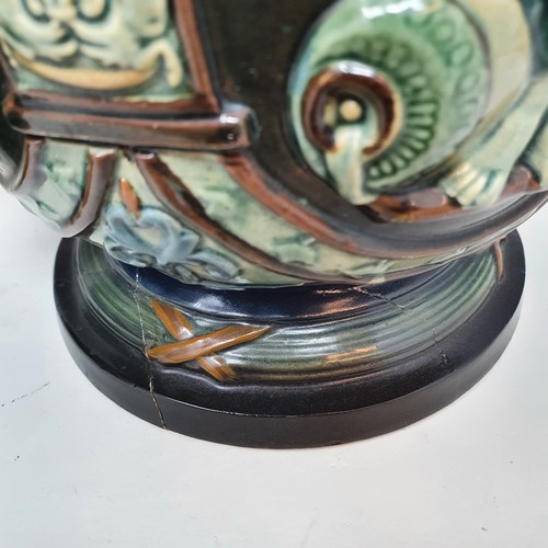 608 - A pair of Continental pottery vases, neo classical style, decorated maidens, 42 cm high