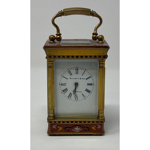 234 - A carriage timepiece, in a brass and enamel case, 11.5 cm high