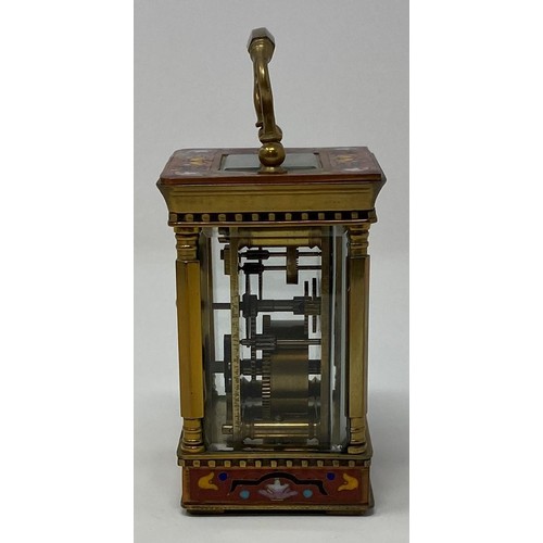 234 - A carriage timepiece, in a brass and enamel case, 11.5 cm high