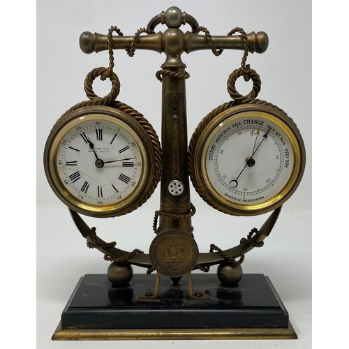 245 - An early 20th century novelty desk set, incorporating a timepiece, a thermometer and an aneroid baro... 