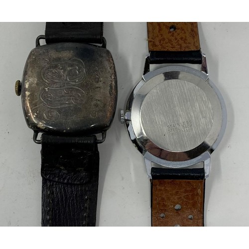 253 - A gentleman's silver wristwatch, the movement signed UNICORN, in a case, initialed and dated 1928, m... 